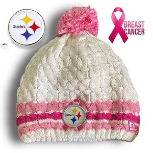 New Era Steelers Breast Cancer Awareness Tossel Cap Winter Pink and White
